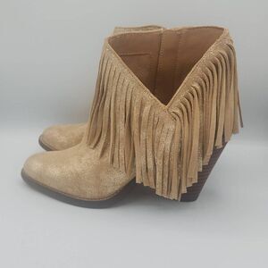 Jessica Simpson Jeweles champagne fringe western leather boots size 7.5